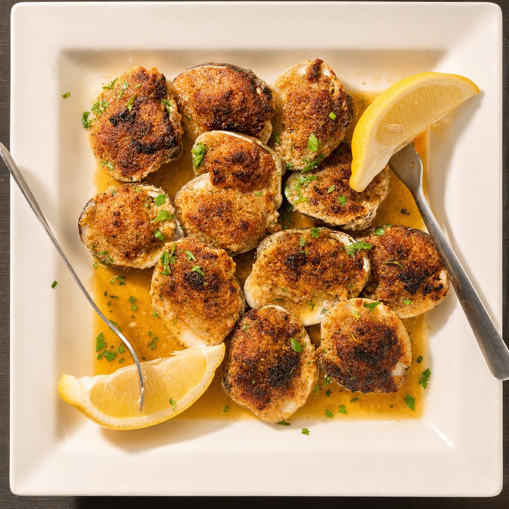 Baked Clams Oreganate.